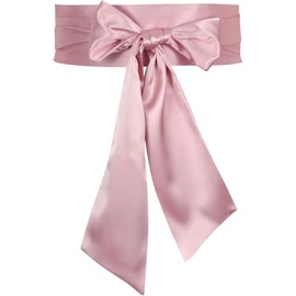 UYRVAPE Women's Satin Belt 4 cm x 180 cm Band Imitation Silk Long Scarf Dress Waistband Hat Accessories Pink