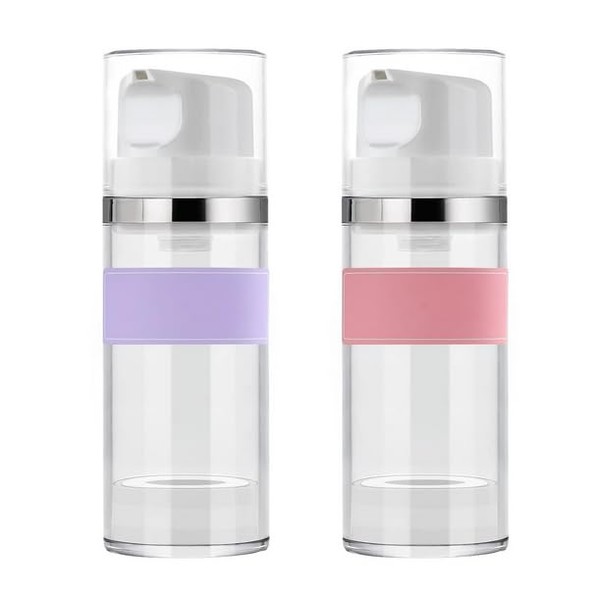 2Pcs 50ml/1.7oz Clear Airless Pump Bottles Empty Refillable Travel Vacuum