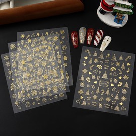8 Sheets Gold Nail Stickers Christmas Nail Art Stickers Decals Holiday Winter Nail Supplies Santa Claus Snowflake Nail Art Design Gingerbread Man Elk Xmas Tree Nail Decoration Accessories for Women