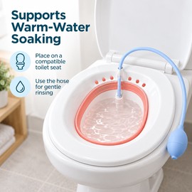 Foldable Sitz Bath Basin for Toilet Seat – Portable Plastic Soaking Basin with Flusher Hose, Space-Saving Design for Bathroom Use
