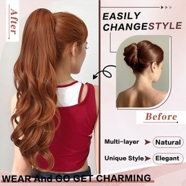Extensión de cola de caballo, extensión de cola de caballo con cordón para mujeres, extensiones de cabello de cola de caballo ondulada de 26 pulgadas de largo, clip sintético en la cola de caballo