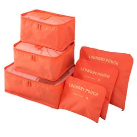 Hrlace 6 Piece Suitcase Organiser Set, Waterproof Packing Cubes Set, Large Multifunctional Storage Bags, Travel Pannier Bags, Luggage Organiser for Storing Clothes, Cosmetics, Orange