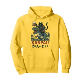 Samurai Cat on Tyrannosaurus rex. | Retro Japanese Vibes Pullover Hoodie