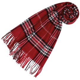 Lorenzo Cana - Fashionable women's scarf - refined in the Cashmink® process - cuddly soft fluffy women's scarf harmonious red colours with fringes checked pattern - 93293, red