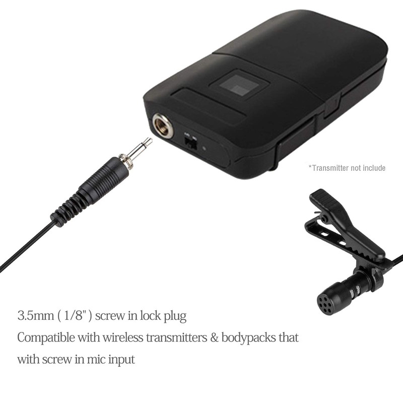 Sujeetec Lavalier Microphone Lapel Microphone Compatible with Wireless Transmitter -