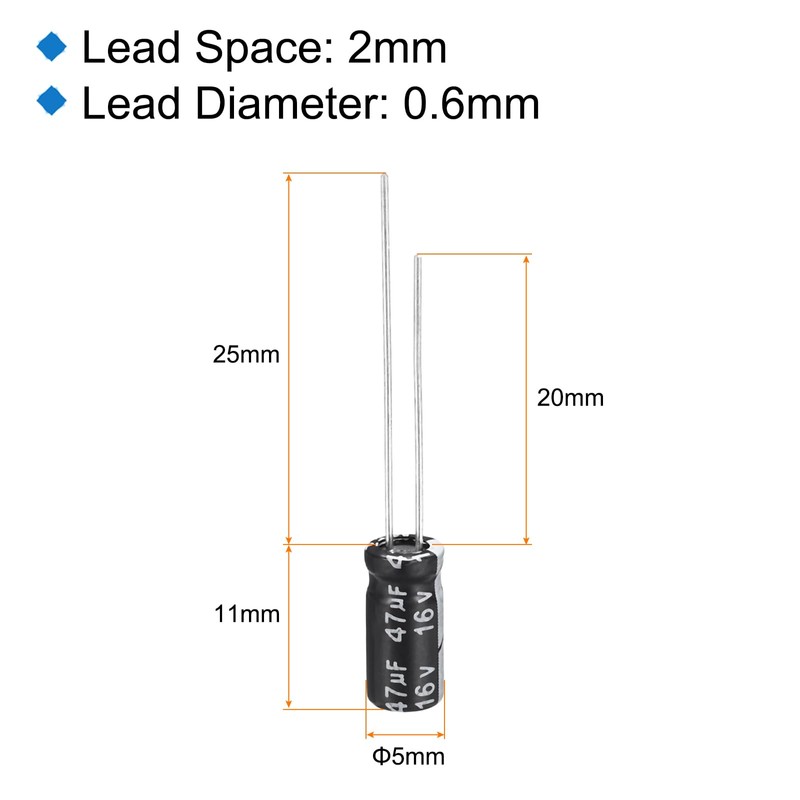 uxcell 47uF 16V 5x11mm Electrolytic Capacitor, Radial Leads Aluminum Capacitors