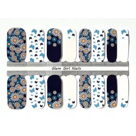 Glam Girl Nails Spring Daisies and Butterflies Nail polish strips / Nail Wraps / Nail Stickers