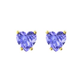 Solid Sterling Silver Gold Plated 5mm Heart Shaped 1.45 CT Tanzanite Cubic Zirconia Stud Earrings, High Polished CZ Earrings with Push backs