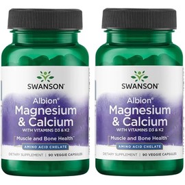 Swanson Albion Chelated Magnesium & Calcium 2:1 90 Veg Capsules (2 Pack)