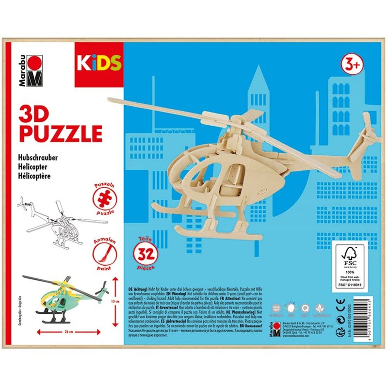Marabu Kids 31700000003 - Puzzle in Legno 3D con Elicottero,