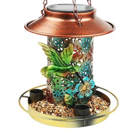 Zjyufy Solar Bird Feeder for Outdoors Hanging, Metal Wild Bird Feeder, Solar Garden Lantern for Patio, Lawn, Pathway, Great Gift Idea