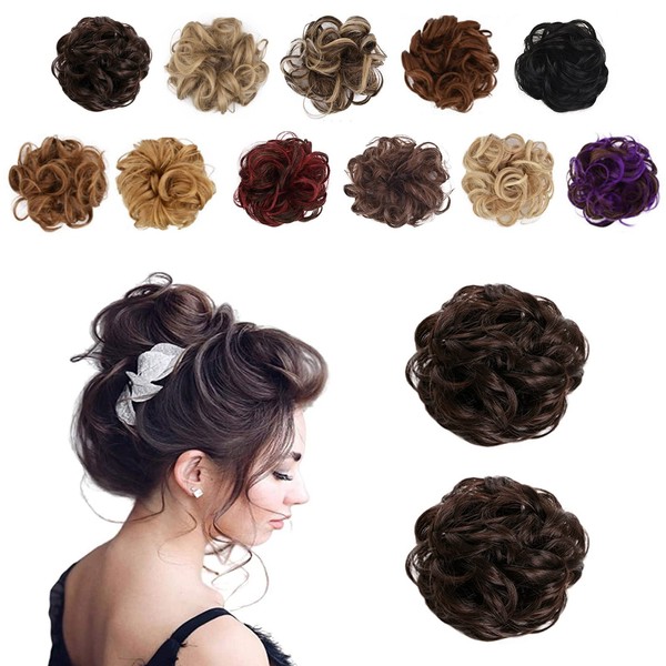 2 Piezas Chongos Postizos de Cabello, Moños de Pelo Rizado