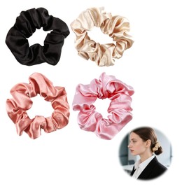 4er Set 100% Mulberry Seiden Scrunchies für Damen, Elastische Haar Seiden Haargummis, Sanfte Haargummis für weniger Frizz & Haarbruch, ohne Abdrücke (Schwarz+ Champagner+Beige+ Rosa)