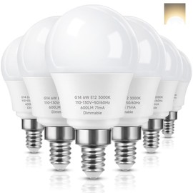 Prosperbiz E12 Dimmable 60W Equivalent LED Light Bulbs, A15 6W Ceiling Fan Light Bulbs Warm White 3000K, Candelabra Base Globe Shape LED Bulbs, 600 Lumen, 6 Pack