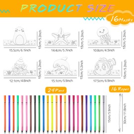 Hestya 16 Pcs Ocean Animals DIY Headbands 24 Pcs Ocean Party Coloring Crowns with Watercolor Pens Under The Sea Party Paper Crowns Sea Animals Party Hats Coloring Headbands for Kids Students DIY Craft