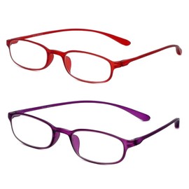 Calabria 718 Flexie Reading Glasses +1.75 Red/Violet (2Pack) Men/Women Bendable Single Power Readers Flexible Durable TR90