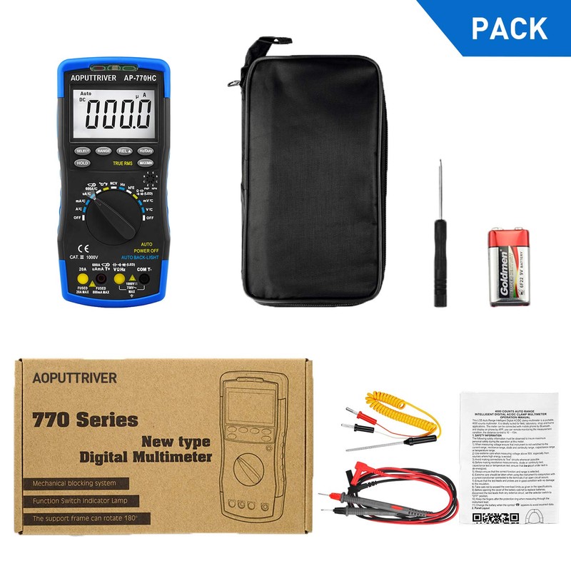 Digital Multimeter, 6000-bit AC/DC Voltage Tester, TRMS Automatic and Manual