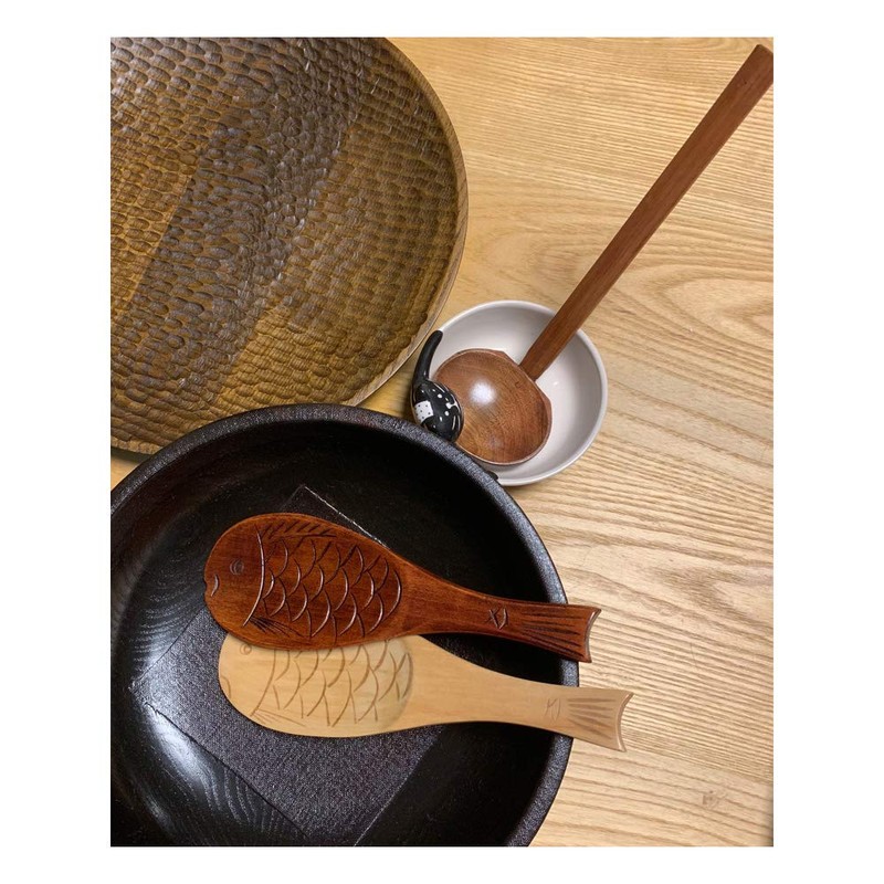 VOANZO 2PCS Fish-shaped Wooden Rice Spoon Fish Shaped Wooden Rice