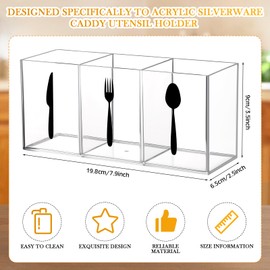 Suzile Acrylic Cutlery Storage Organizer Bin Silverware Caddy Countertop Knife Spoon and Fork Holder Kitchen 3 Section Tableware Storage Box for Cabinet Indoor Home Flatware Dining Room (Clear,M)