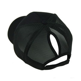 FREEBIRD99 Ponycap Messy High Bun Ponytail Baseball Cap Adjustable Mesh Trucker Hat for Women (Black)