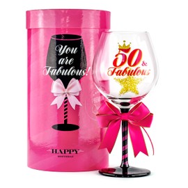 SAY HO UM 50 and Fabulous Birthday Wine Glass for Women | Fun Gift for Woman Turning Fifty Years Old | Mom, Best Friend, Aunt, Cousin, Co-Worker | Big 23 oz, 8.8 Inch Wine Glass