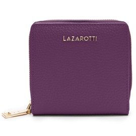Lazarotti Bologna Women's Compact Leather Wallet with Press Stud Fastening, Zip Compartment, 6 Card Slots, RFID Protection, 10 x 10 x 2.5 cm, Purple, Standard size, Classic