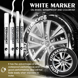Allony Tire Paint Marker Pens, White Tyre Paint Pen, Tyre Marker Pen, Tyre Pen White Waterproof, Suitable for Marking, Graffiti, etc. on Car Tires, 6 Pieces
