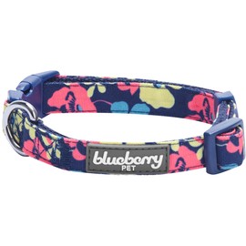 Blueberry Pet Made Well Profound Floral Print Adjustable Dog Collar in Navy Blue, X-Small, Neck 7.5"-10"