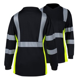 PALAMLY Safety Shirts for Women High Visibility T Shirts Reflective Class 2 ANSI Hi Vis Construction Work Long Sleeve (Black,L)