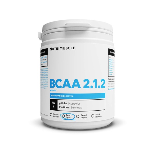 BCAA 2.1.2 Pre-Workout | Powerful Booster • Overdosed Leucine and Valine • Non-GMO • Bodybuilding & Fitness | Nutrimuscle | 120 Capsules