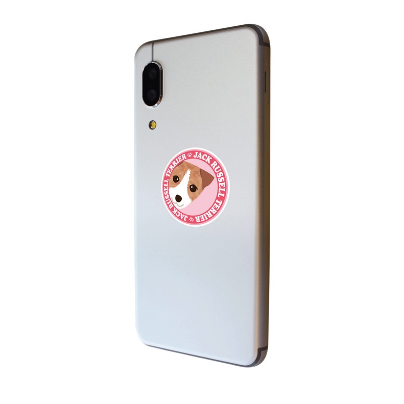 Stare Jack Russell Terrier Broken/Rough Dog Sticker Pink Back Round