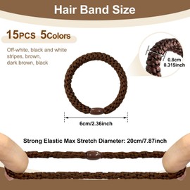 Sularpek 15 Pcs Hair Bobbles for Women Girls, Brown and Black Hair Ties, Elastic Hair Bands, Elastic Bands for Thick Hair and Curly Hair, Mixed Color Hair Bands, Sturdy and Durable
