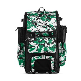 Boombah Rolling Superpack Baseball/Softball Gear Bag - 23-1/2" x 13-1/2" x 9-1/2" - Digital Camo Black/Kelly Green - Telescopic Handle - Holds 4 Bats - Wheeled Version