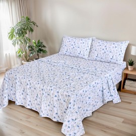 RUVANTI 100% Organic Cotton Sheets - Certified for GOTS - Breathable & Comfortable King Size Sheets Set - Soft & Cooling Percale Bed Sheets - Deep Pocket 15" - 4 Pcs - Daisy Bud