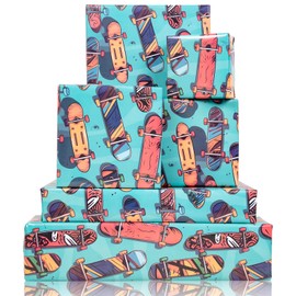 Dtiafu Skateboard Wrapping Paper for Boys Girls Kids Men Dad - Funny Sports Design Gift Wrap for Birthday，Holiday，Party, fathers day - 20 X 28 Inch Per Sheet(6 Sheet)
