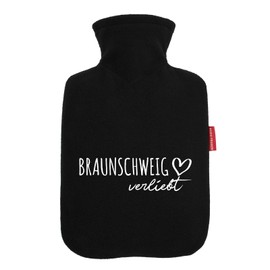 Huuraa Wärmflasche Braunschweig verliebt Geschenk 1,8 Liter Black Classic Veloursbezug Braunschweig Präsent