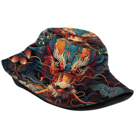 Dragon Bucket Hat Cool Chinese Gragon Fisherman Hat for Women Men, Fashion Summer Outdoor Travel Beach Hat Packable Sun Cap