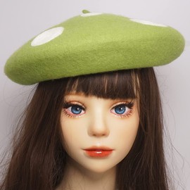 Mushroom Beret Women's Cute Lolita Kawaii Plant Cosplay Cap Vintage Painter Hat Sweet Girl Decor (Green)