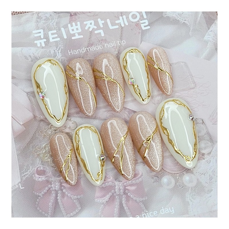 Gold Line Magnet Handmade Nail Tip Pedi Tip - Square