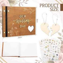 Rustic Wooden Wedding Guest Book Memory Book for Wedding Wooden Cover Photo Scrapbook Rustic Keepsake Guestbook with Stickers for Reception Anniversary Bridal Shower Engagement Supplies