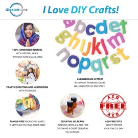 Glaciart One Alphabet Garland - Natural Handmade Wool ABC Letters - Decorative Wall Decor for Classroom, Playroom, Nursery, Baby, Toddler's Room - Ready-to-Hang Art -7 Feet, Rainbow-Colored