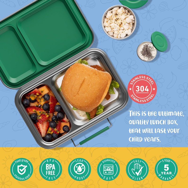 AOHEA Stainless Steel Lunch Box for Kids, Leak Proof Bento