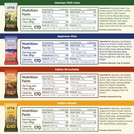 Afar Savory Protein Bars – Low Sugar, High Protein – Healthy Snacks for Adults – Meal Replacement Bar – Rice Crispy Texture – Vegan, Gluten Free (8 Bars, Variety Pack)