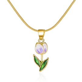 Kicomvi Gold Tulip Necklace Tulip Flower Pendant Necklace Delicate Dainty Tulip Flower Necklace for Women Mother Wife Friendship Jewelry-purple B