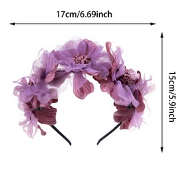 Purple Flower Headbands for Women, Wedding Floral Bridesmaid Bride Tiara Headband Girls Purple Hair Accessories