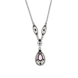 1928 Jewelry Silver-Tone and Light Purple Filigree Accented Teardrop Pendant Necklace, 16" + 3" Extender