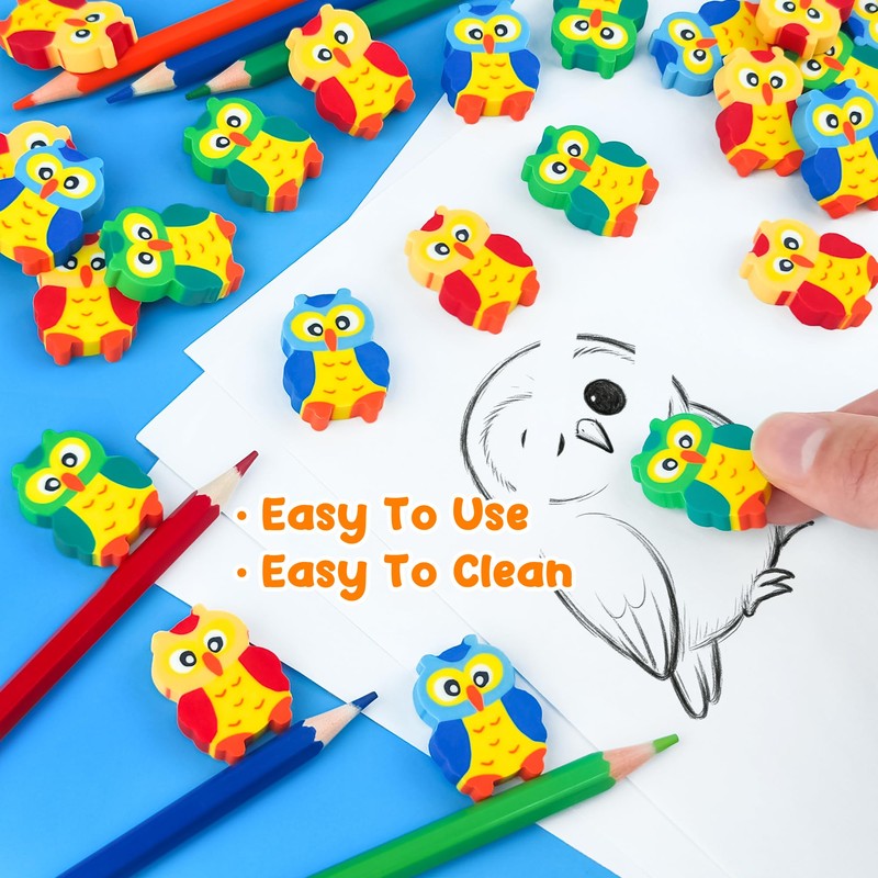 120pcs Owl Mini Erasers for Kids, Bulk Cute Pencil Erasers