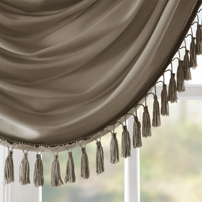 Madison Park Elena Waterfall Embellished Rod Pocket Valance, Faux Silk