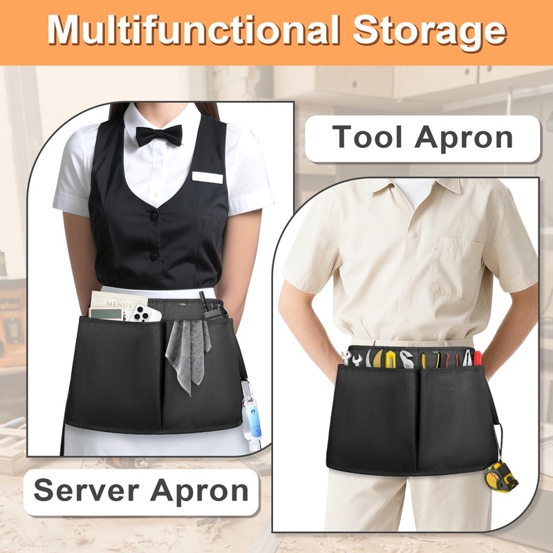 Playexen Server Apron with 5 Pockets, Server Waist Pouch with