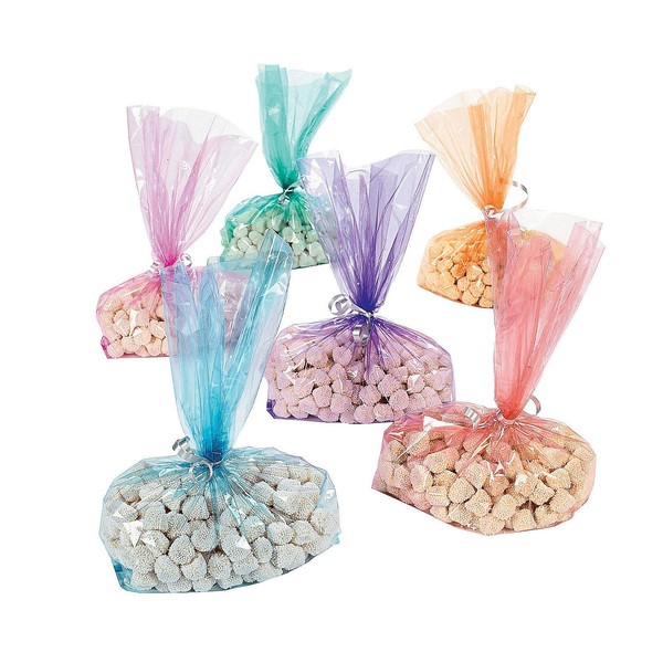 Fun Express Rainbow Cellophane Bag Assortment - Bulk Set of 72 in Bright Colors - Party Supplies, Gift Bags, Candy Wraps, Easter Bags and More